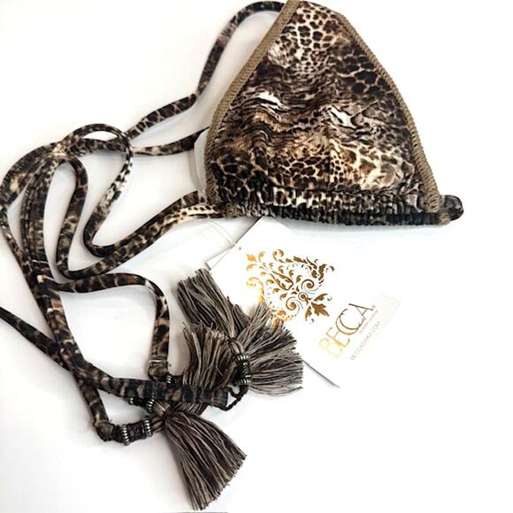 BECCA Women's Leopard Triangle Tassel Bikini Top, Swimwear Separates - Picture 11 of 13